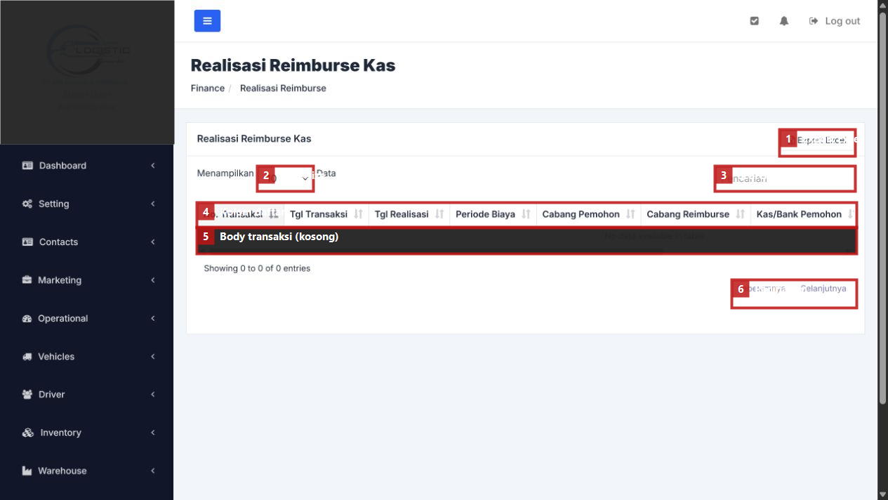 Daftar Realisasi Reimburse Kas beranotasi
